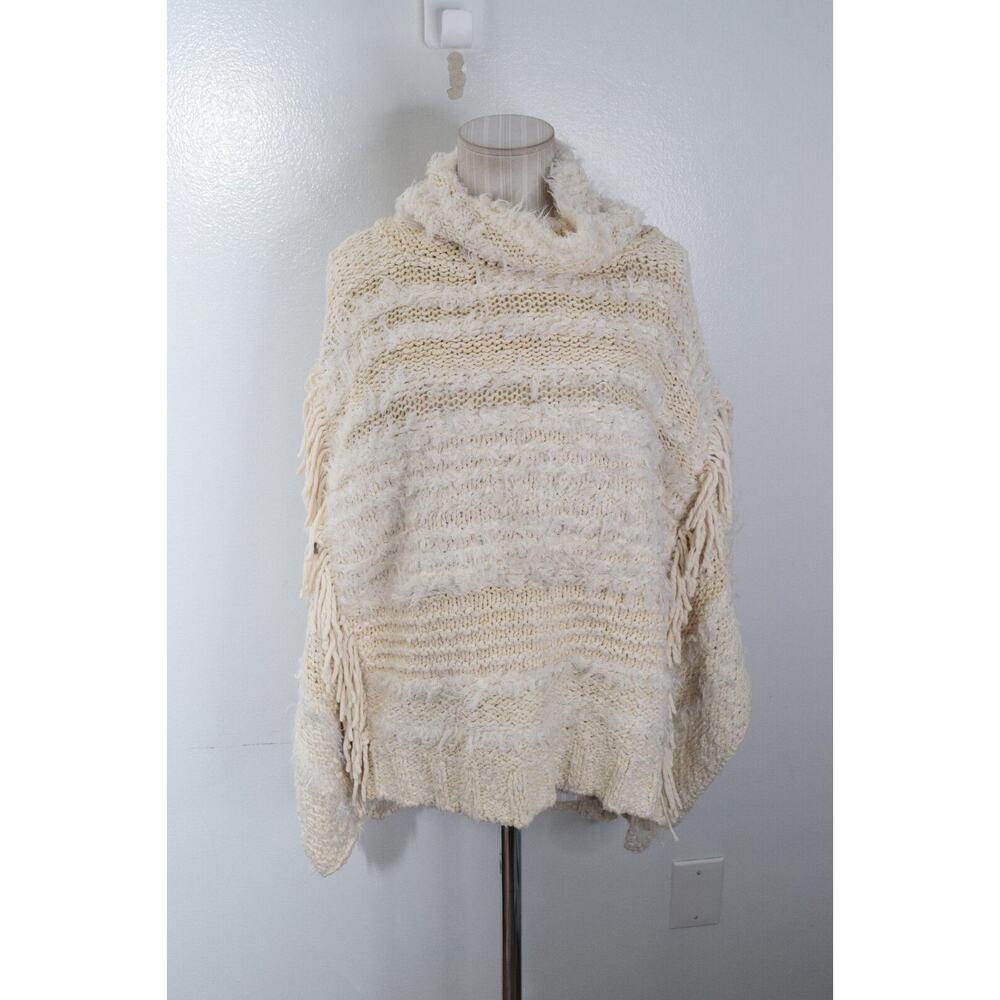 By Anthropologie Poncho Turtleneck Sweater Cream Size M/L Textured Knit New